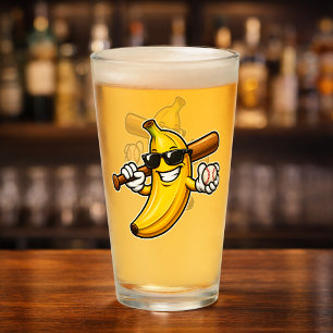 Lets Go Bananas Retro Baseball Banana Funny Glass