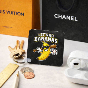 Lets Go Bananas Retro Baseball Banana Funny Key Ring