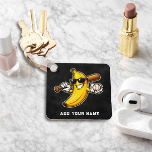 Lets Go Bananas Retro Baseball Banana Funny Key Ring
