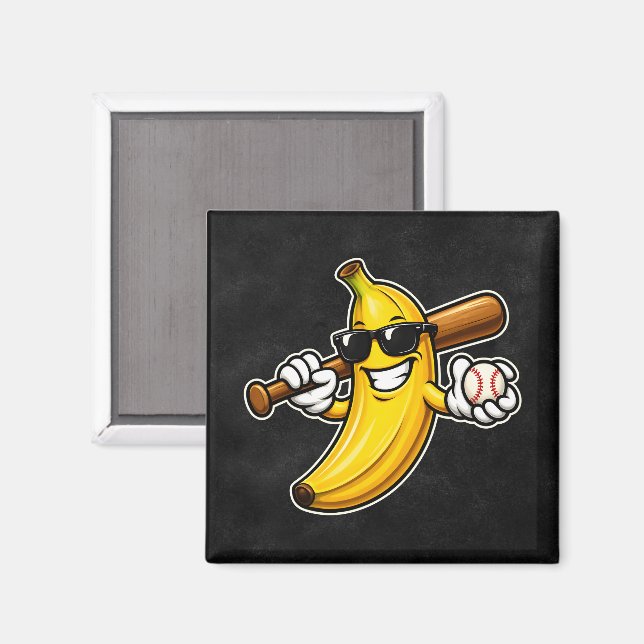 Lets Go Bananas Retro Baseball Banana Funny Magnet (Front/Back)