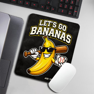 Lets Go Bananas Retro Baseball Banana Funny Mouse Pad