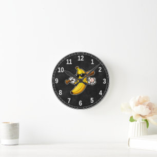 Lets Go Bananas Retro Baseball Banana Funny Round Clock