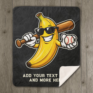 Lets Go Bananas Retro Baseball Banana Funny Sherpa Blanket