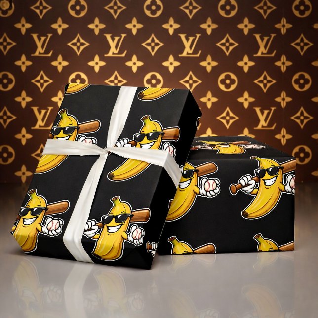 Lets Go Bananas Retro Baseball Banana Funny Wrapping Paper (Creator Uploaded)