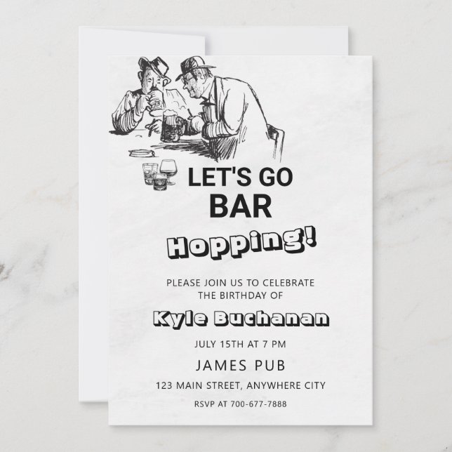 Let's Go Bar Hopping Birthday Party Invitation (Front)