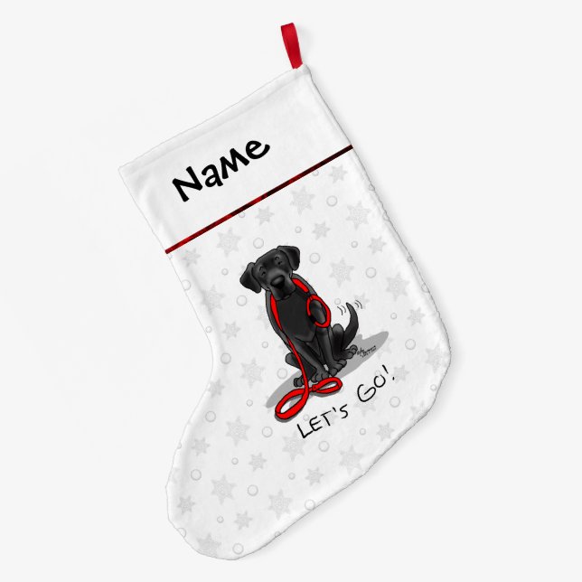 Let's Go! Black Labrador Retriever - Cute Dog Large Christmas Stocking (Back (Hanging))