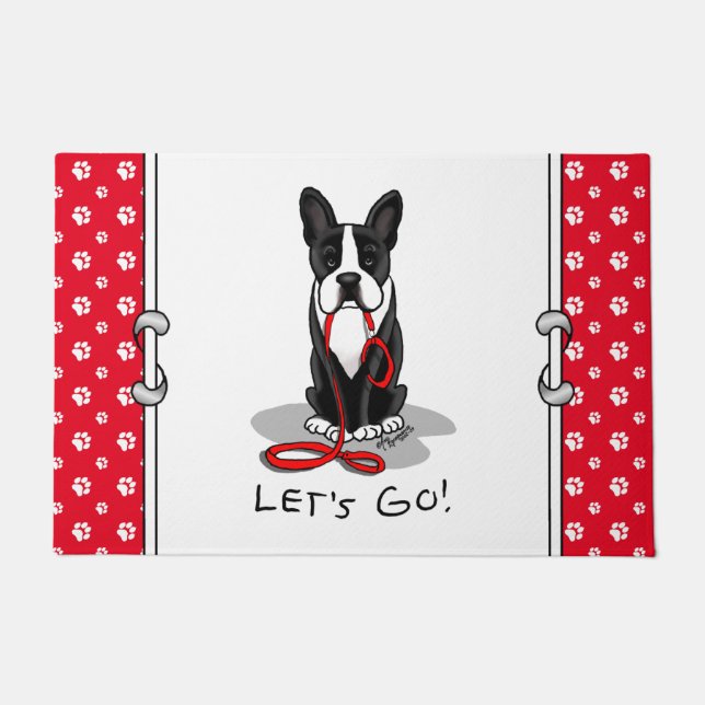 Let's Go! Boston Terrier (black) Funny dog Doormat (Front)