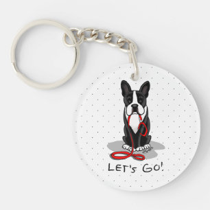 Let's Go! Boston Terrier (black) Funny dog Key Ring