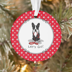 Let's Go! Boston Terrier Dog (black) Funny Ornament