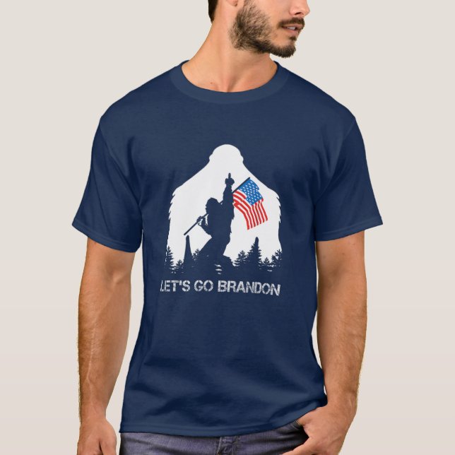 Lets Go Brandon Bigfoot Middle Finger American USA T-Shirt (Front)