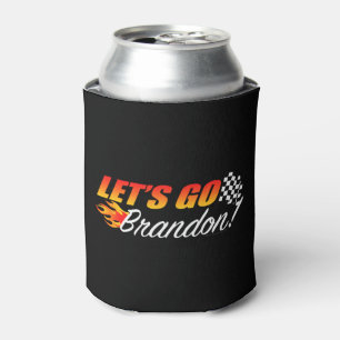 Lets Go Brandon Chequered Flag Flames Can Cooler