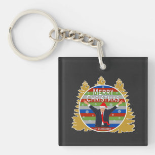 Let's Go Brandon Christmas Trump Snowflake Holiday Key Ring