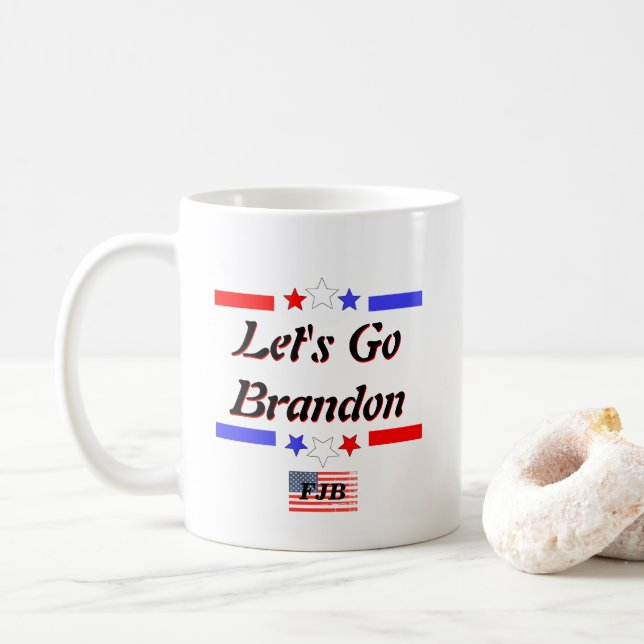 Lets Go Brandon FJB Red White Blue Stars US Flag Coffee Mug (With Donut)