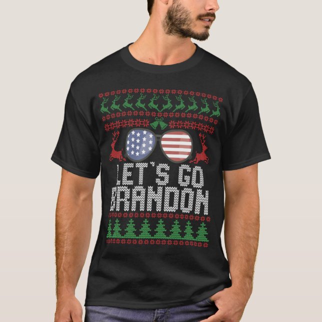 Let's go Brandon Ugly Christmas Sweater Patriotic (Front)