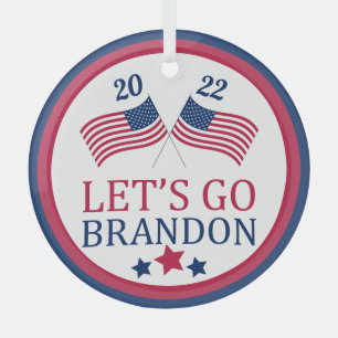 Let's Go Brandon USA Patriotic Flag Christmas Glass Tree Decoration