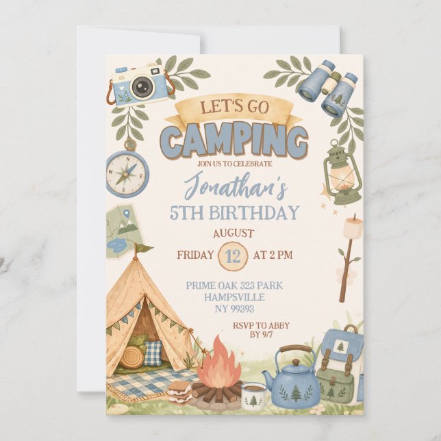  Let's Go Camping Birthday Invitation (Front)