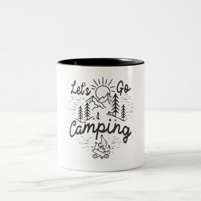 Let's Go Camping Outdoor Camper Adventure Two-Tone Coffee Mug (Center)