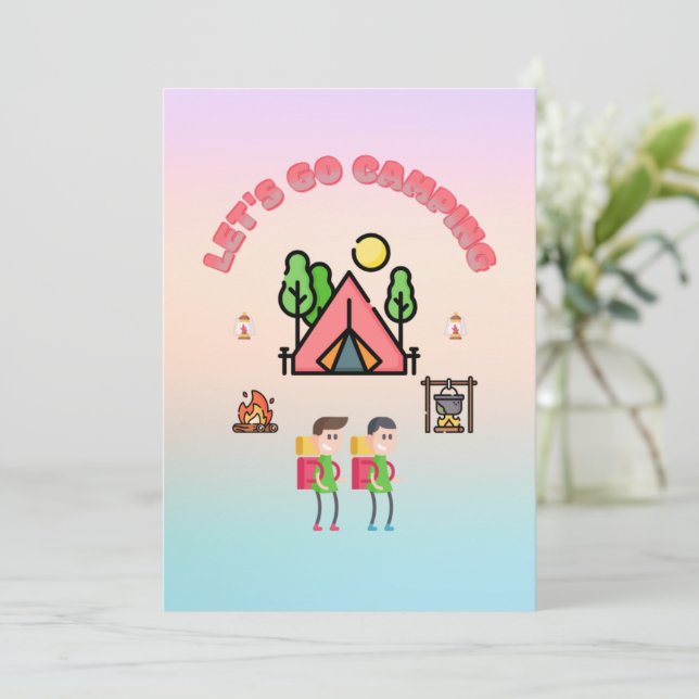 Let's go Camping personalised Kids Birthday  Invitation (Standing Front)