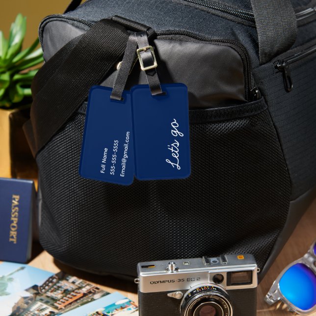 Let's Go Custom Navy Blue Luggage Tag (Front & Back)