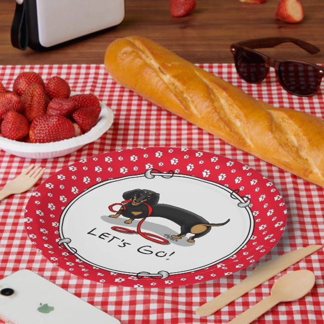 Let's Go! Dachshund (black and tan) funny dog Paper Plate (Picnic)