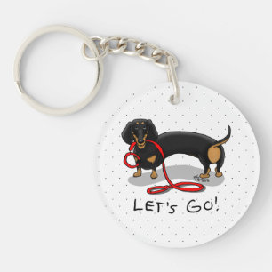 Let's Go! Dachshund Dog (black and tan) Funny cute Key Ring