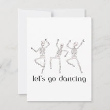 Lets Go Dancing with three dancing skeletons on a