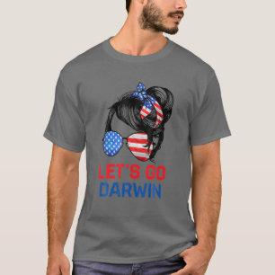 Let's Go Darwin Women Girl Lets Go USA Flag Messy T-Shirt