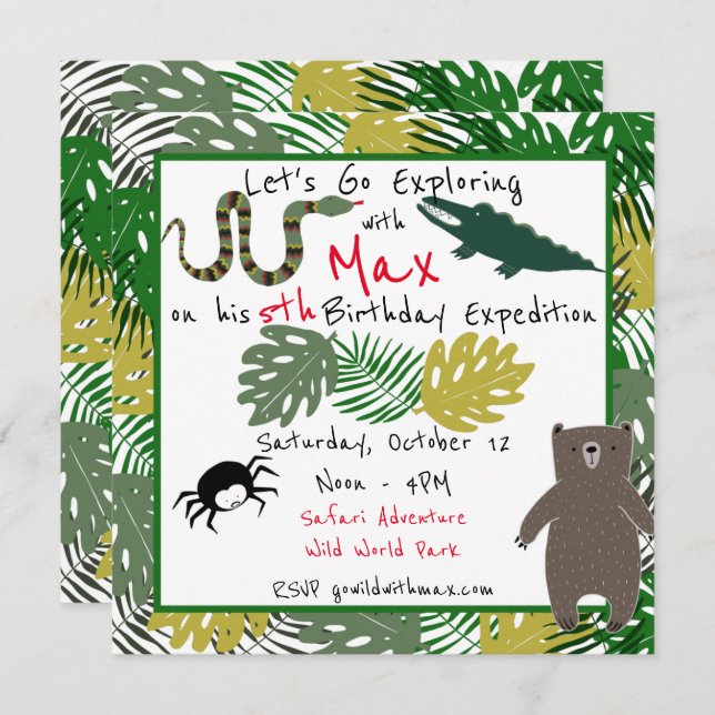 Let's Go Exploring Birthday Jungle Safari Birthday Invitation (Front/Back)