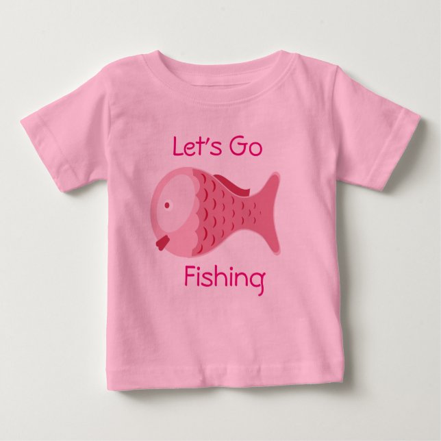 Let's Go Fishing Pink Baby One Piece Tee (Front)