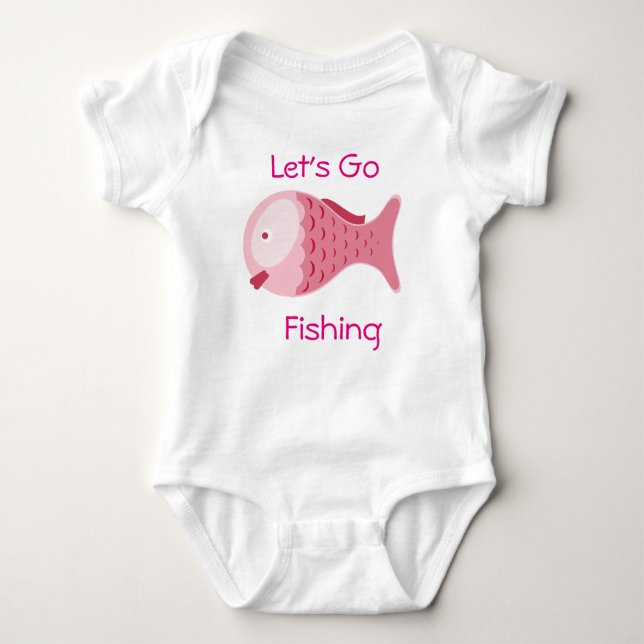 Let's Go Fishing Pink Baby One Piece Tee (Front)