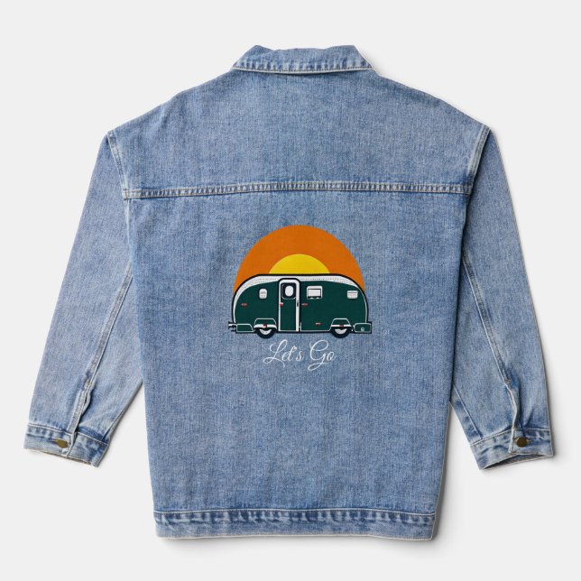 Let's Go! Fun Vintage Camper RV  Denim Jacket (Back)