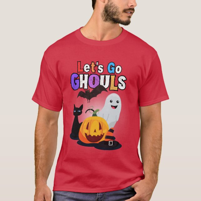 Let's Go GHOULS: Black and Orange Spooky Halloween T-Shirt (Front)