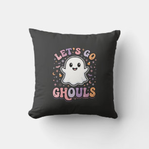 Lets Go Ghouls Cute Halloween Ghost Graphic Design Cushion