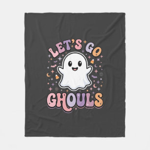 Lets Go Ghouls Cute Halloween Ghost Graphic Design Fleece Blanket