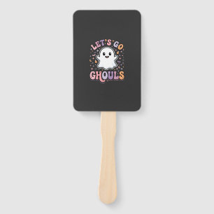 Lets Go Ghouls Cute Halloween Ghost Graphic Design Hand Fan