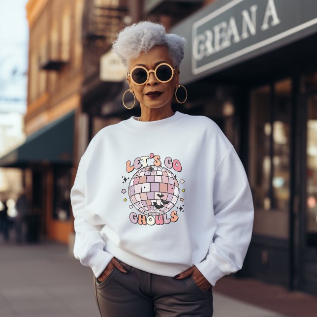 Lets Go Ghouls Cute Pink Disco Ball Halloween Sweatshirt (Creator Uploaded)