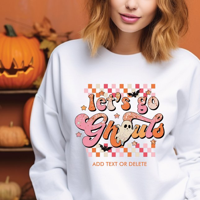 Let's Go Ghouls Cute Pink Ghost Groovy Halloween Sweatshirt (#letsgoghouls,#groovy #mammamia #70s #retro #pastelhalloween #pinkghost # #glitter #halloween)
