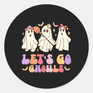 Let's Go Ghouls Cute Retro Halloween Ghost Squad Classic Round Sticker