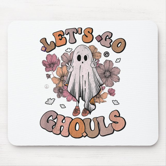 Let's Go Ghouls Ghost 70s Hippie Halloween Fall Re Mouse Pad (Front)