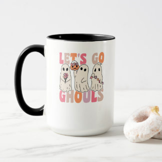Let's Go Ghouls Groovy Ghost With Vintage Flowers Mug