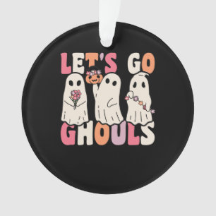 Let's Go Ghouls Groovy Ghost With Vintage Flowers Ornament