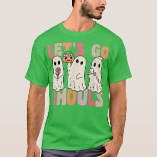 Let's Go Ghouls Groovy Ghost With Vintage Flowers  T-Shirt