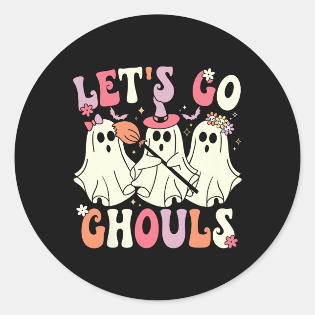 Let's Go Ghouls Halloween Ghost Costume Retro Groo Classic Round Sticker (Front)