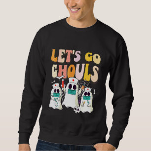 Lets Go Ghouls Halloween Ghost Groovy Retro 70s Hi Sweatshirt