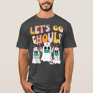 Lets Go Ghouls Halloween Ghost Groovy Retro 70s Hi T-Shirt