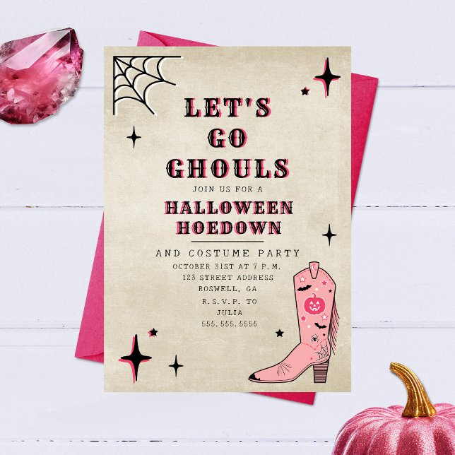 Let's Go Ghouls Halloween Party Pink Boot Invitation (Creator Uploaded)