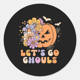 Let's Go Ghouls Halloween Pumpkin Costume Retro Gr Classic Round Sticker