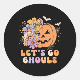 Let's Go Ghouls Halloween Pumpkin Costume Retro Gr Classic Round Sticker