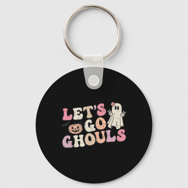 Let's Go Ghouls Halloween Retro Ghost Pumpkin Wome Key Ring (Front)