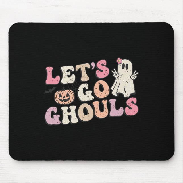 Let's Go Ghouls Halloween Retro Ghost Pumpkin Wome Mouse Pad (Front)